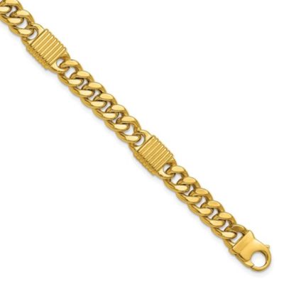 Belk & Co 14K Yellow Gold Polished and Grooved Fancy Curb Link Station Men's Bracelet, 8 in