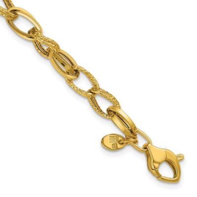 Belk & Co Men's 14K Yellow Gold Polished and Textured Fancy Oval Link Bracelet, 7.5 in
