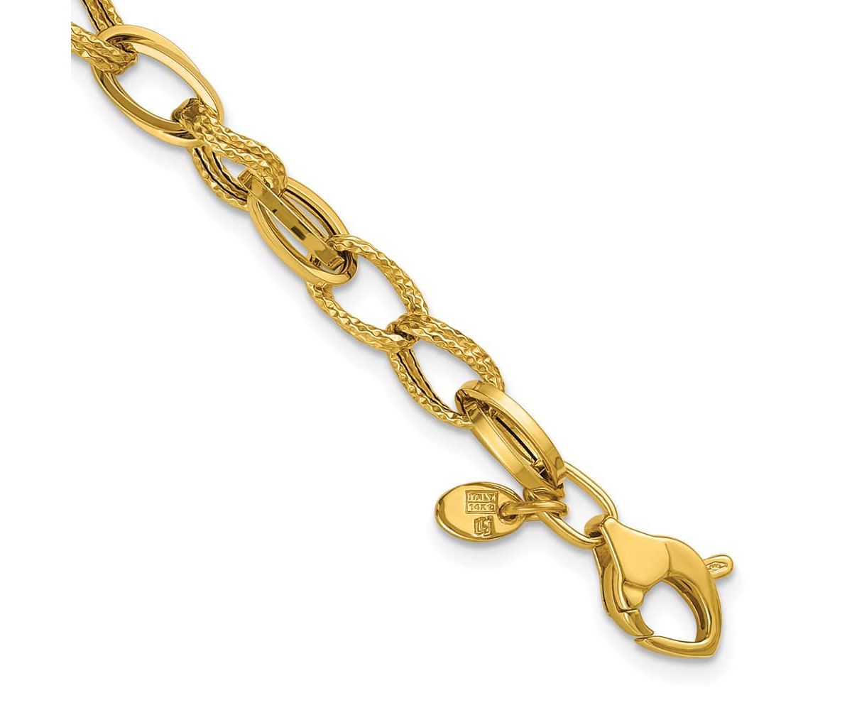14K Yellow Gold Polished and Textured Fancy Oval Link Bracelet