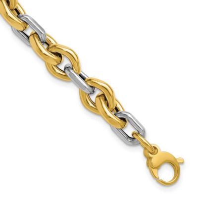 Belk & Co 14K Two-tone Polished Fancy Flat Edge Link Bracelet, Yellow, 7.75 in