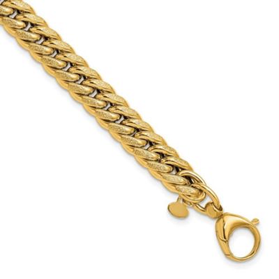 Belk & Co Men's 14K Yellow Gold Polished and Textured Fancy Curb Bracelet, 7.5 in