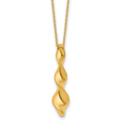 Belk & Co 14K Yellow Gold Polished Wavy Pendant on Diamond-cut Chain with 1-inch Extension Necklace, 17 in