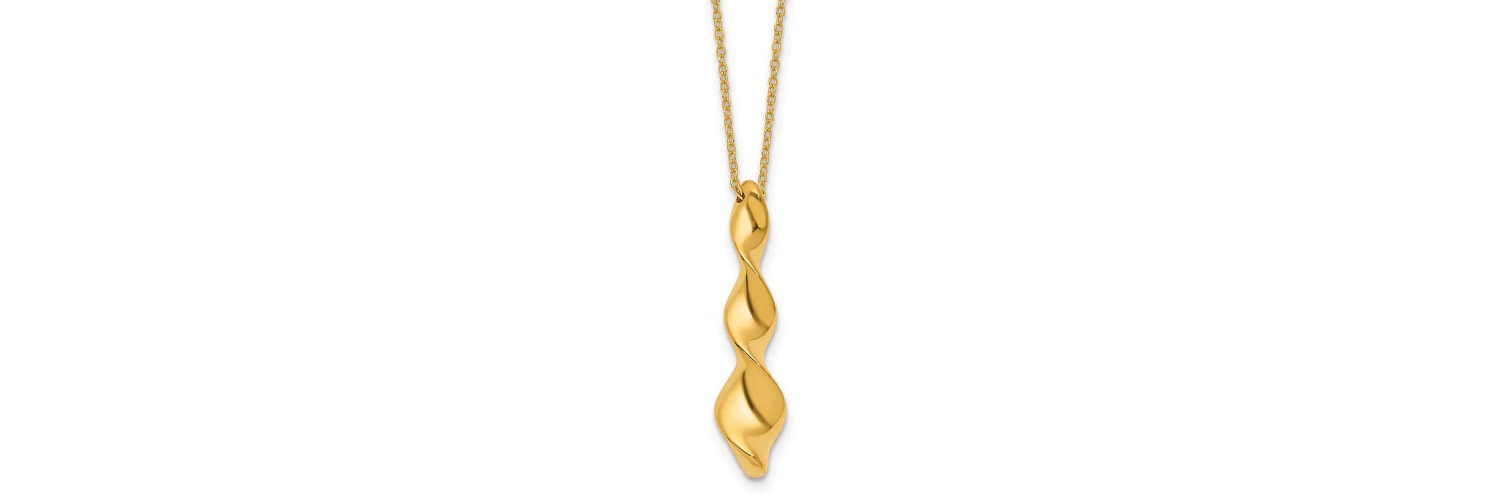 14K Yellow Gold Polished Wavy Pendant on Diamond-cut Chain with 1-inch Extension Necklace