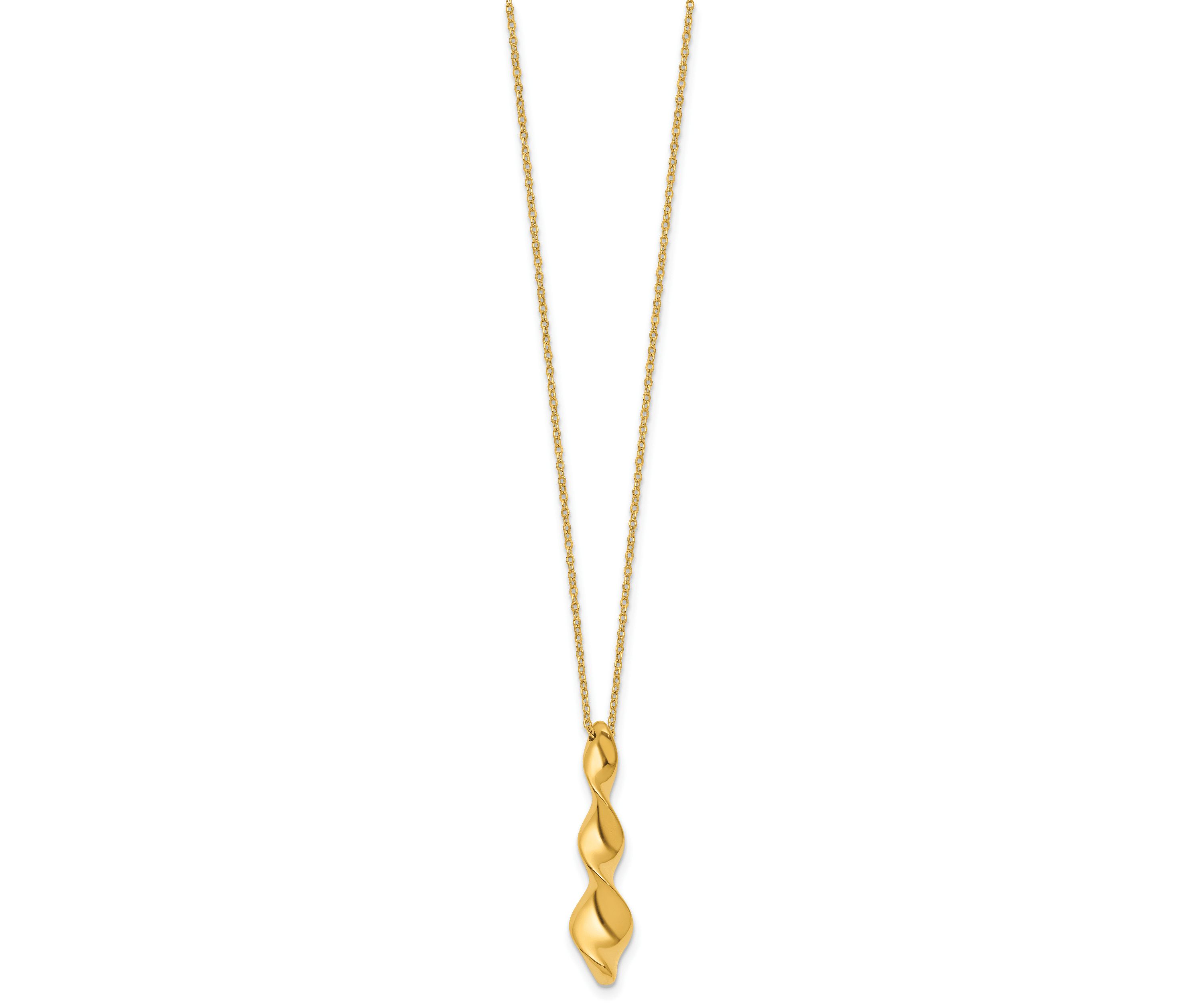 14K Yellow Gold Polished Wavy Pendant on Diamond-cut Chain with 1-inch Extension Necklace