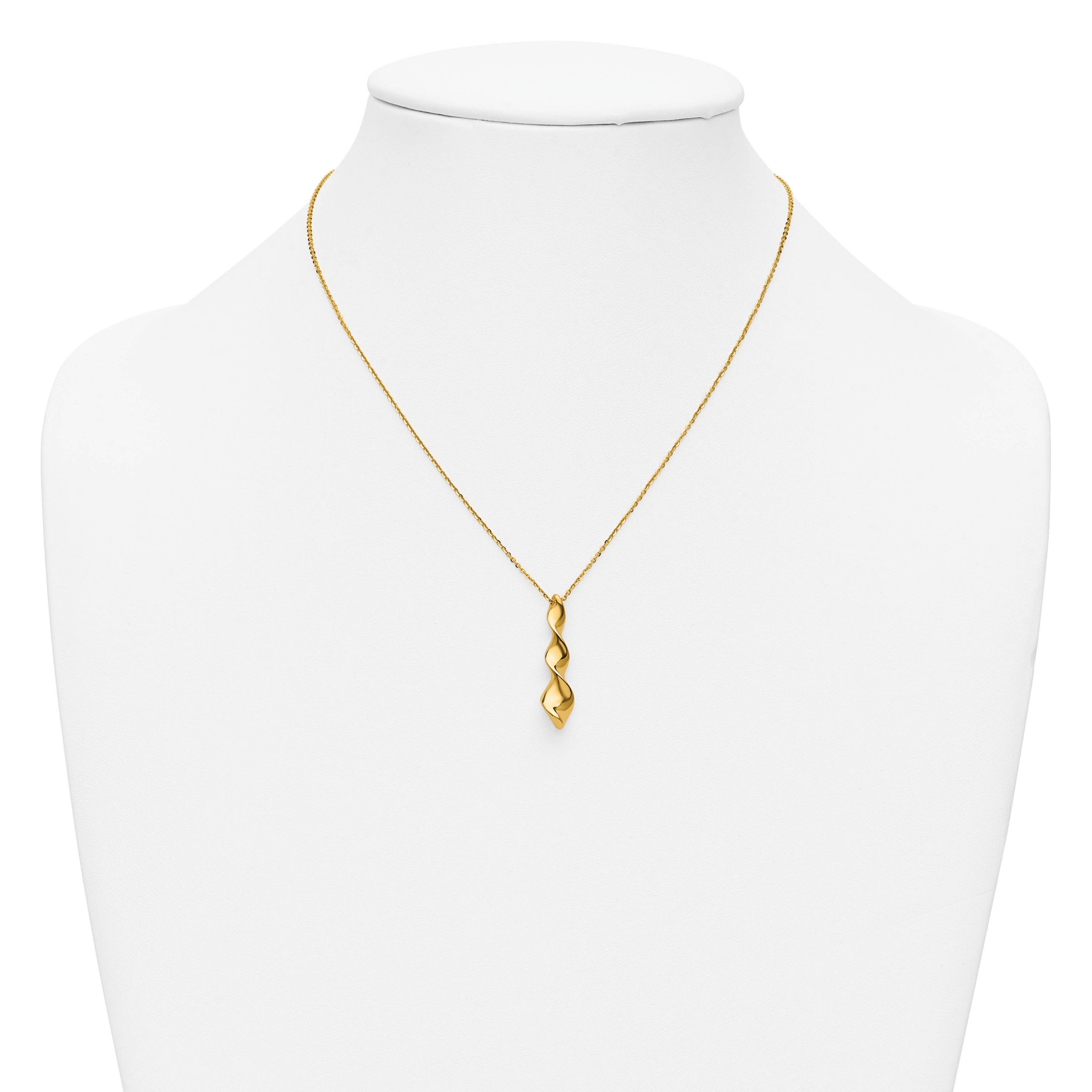 14K Yellow Gold Polished Wavy Pendant on Diamond-cut Chain with 1-inch Extension Necklace