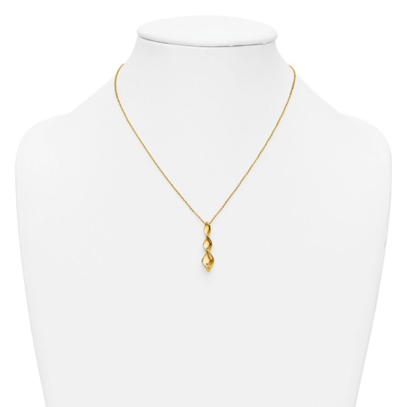 14K Yellow Gold Polished Wavy Pendant on Diamond-cut Chain with 1-inch Extension Necklace