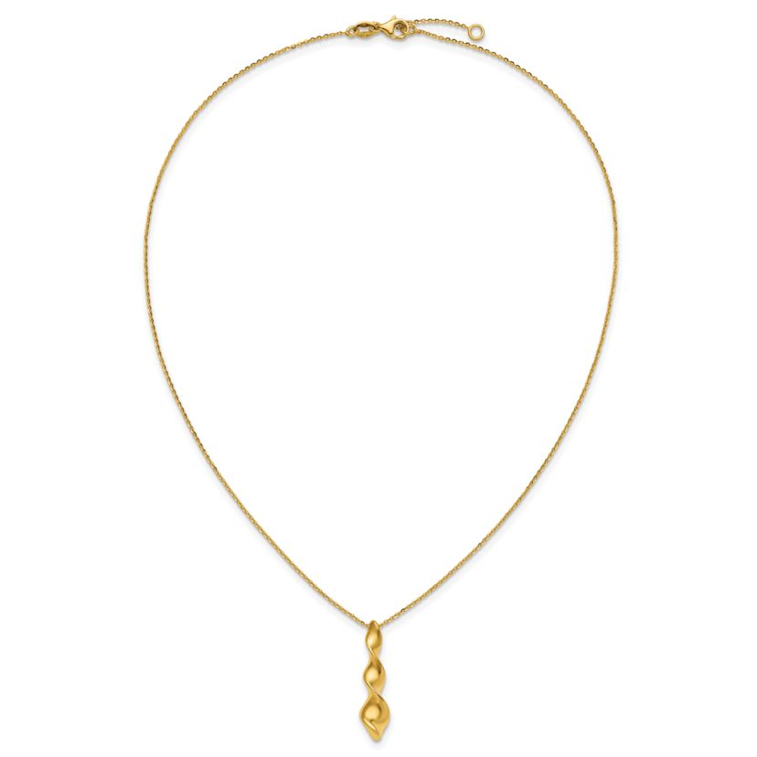 14K Yellow Gold Polished Wavy Pendant on Diamond-cut Chain with 1-inch Extension Necklace