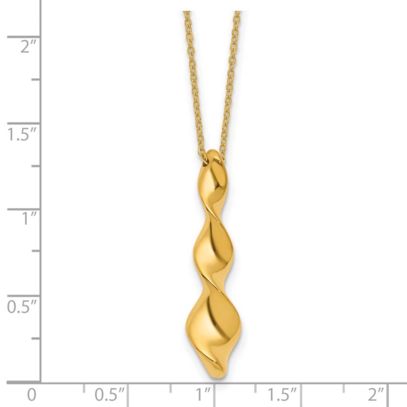 14K Yellow Gold Polished Wavy Pendant on Diamond-cut Chain with 1-inch Extension Necklace