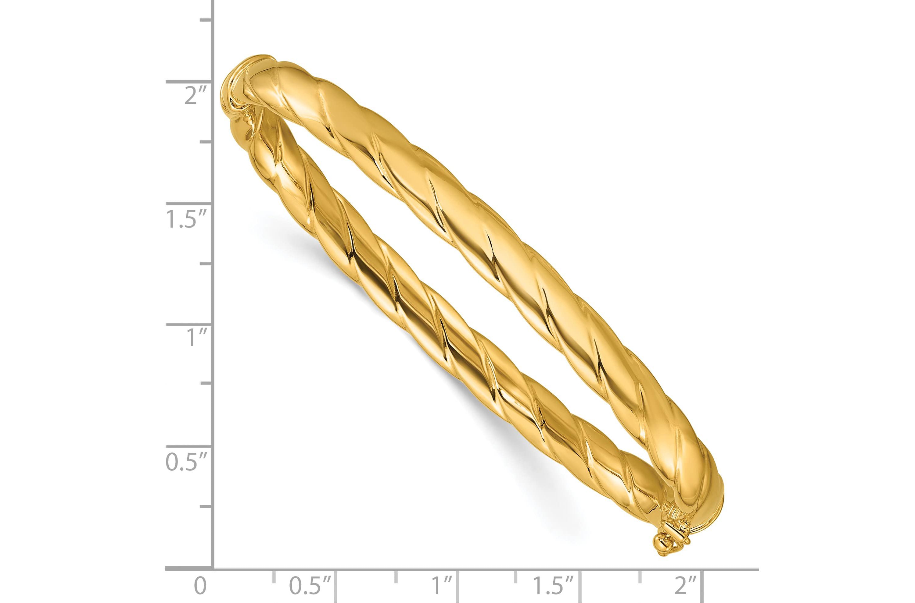 14K Yellow Gold Polished and Grooved Hinged Bangle