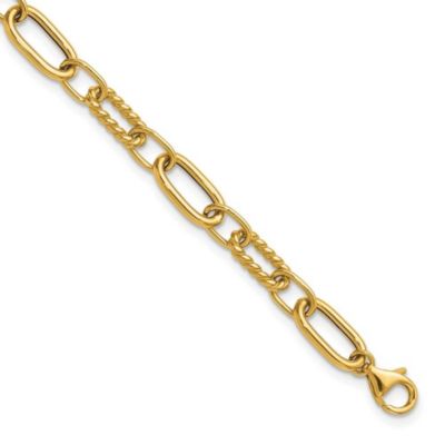 Belk & Co 14K Yellow Gold Polished and Twisted Fancy Link with 0.5-inch Extender Bracelet, 7 in