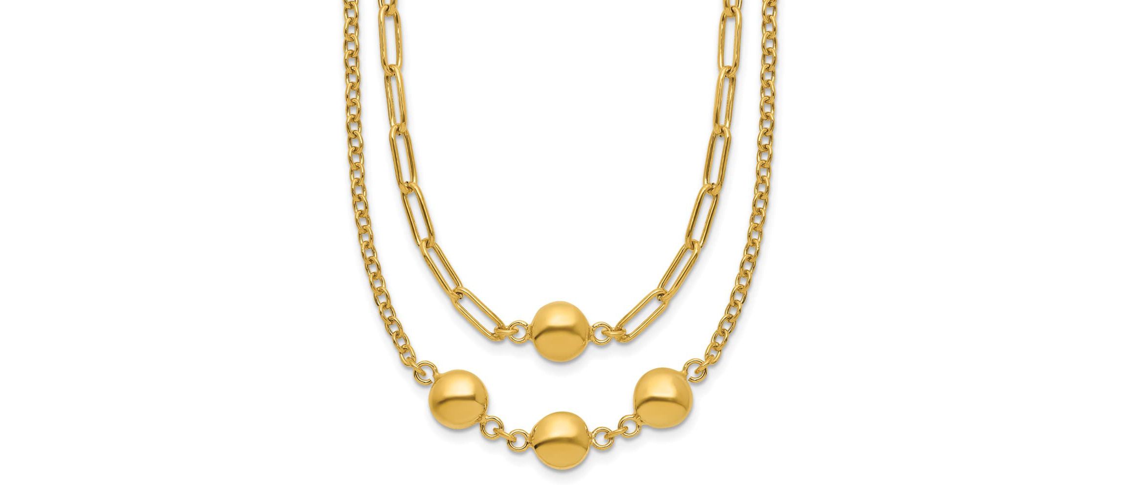 14K Yellow Gold Polished Layered Link with Beads Necklace