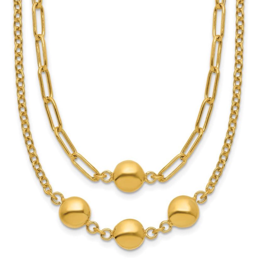 14K Yellow Gold Polished Layered Link with Beads Necklace