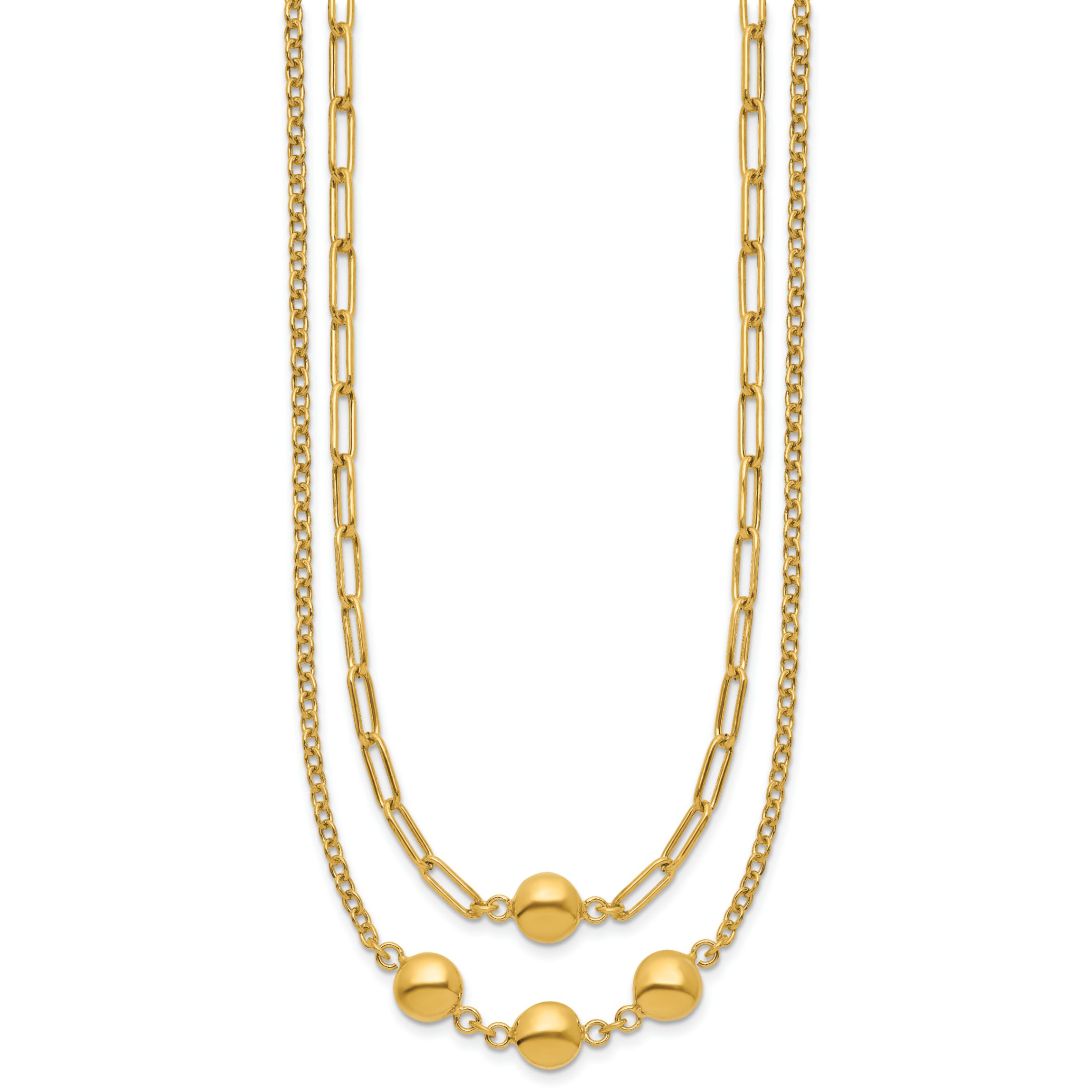 14K Yellow Gold Polished Layered Link with Beads Necklace