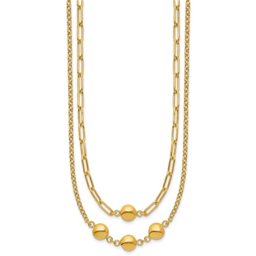 14K Yellow Gold Polished Layered Link with Beads Necklace