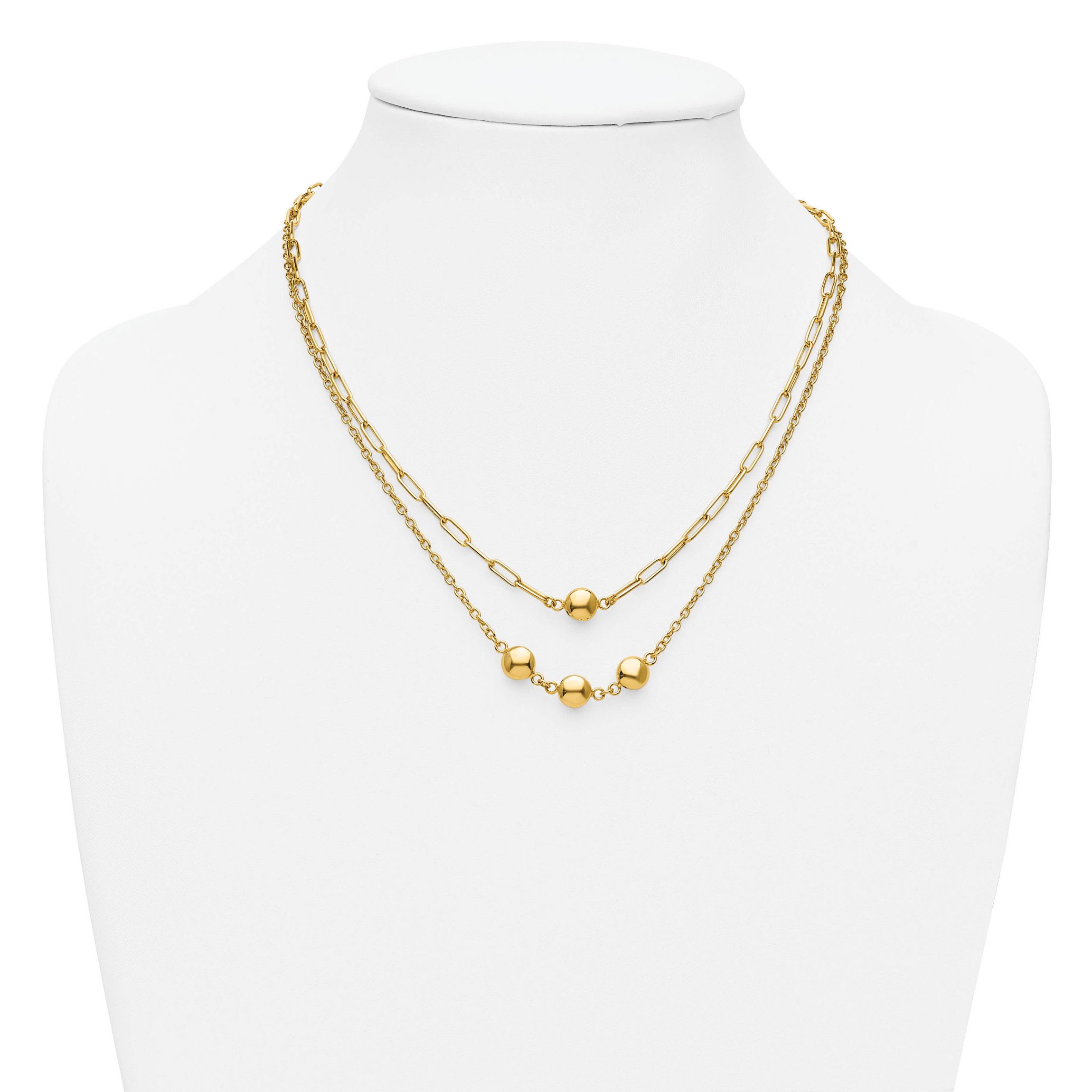14K Yellow Gold Polished Layered Link with Beads Necklace