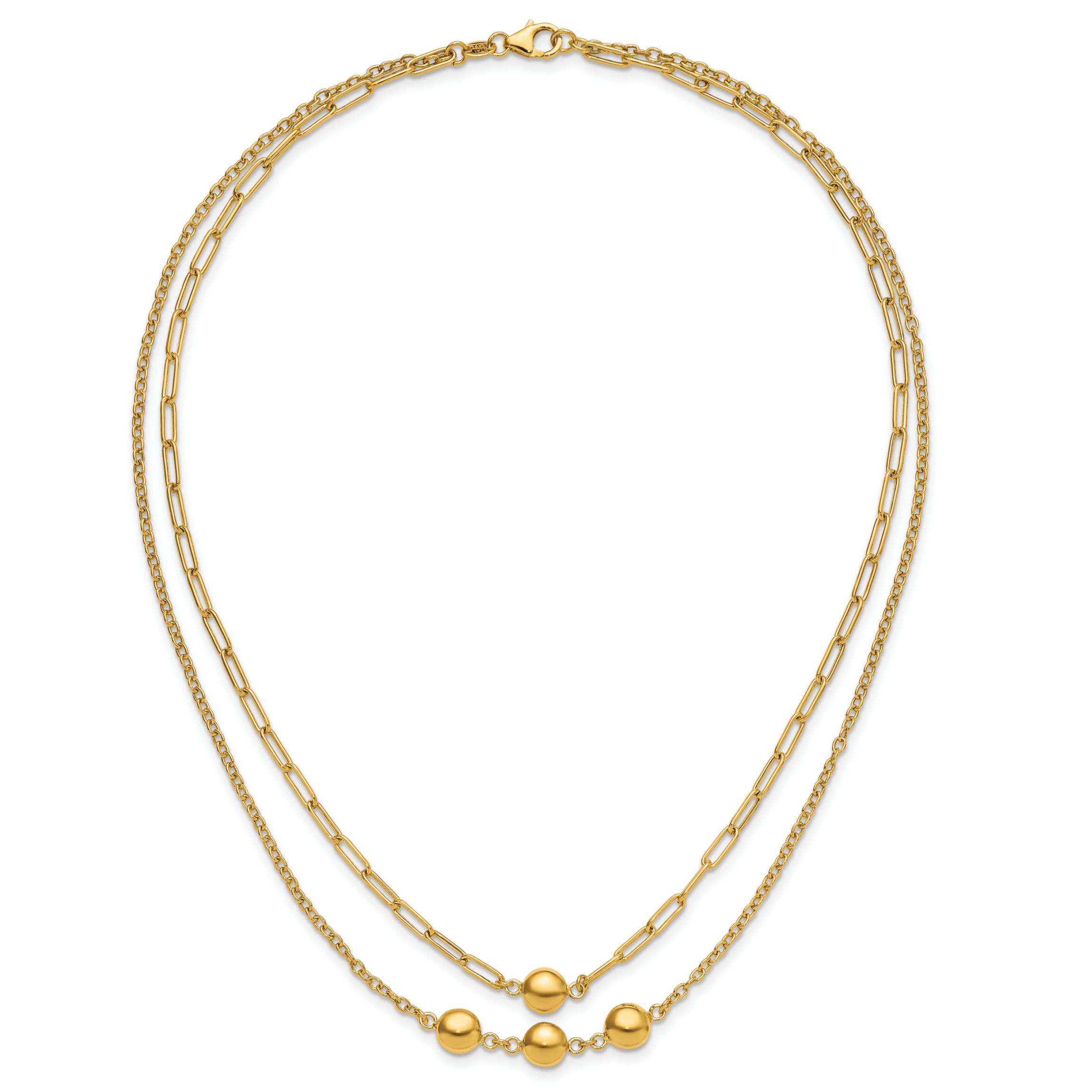 14K Yellow Gold Polished Layered Link with Beads Necklace