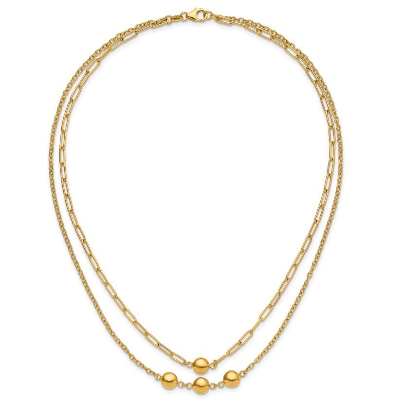 14K Yellow Gold Polished Layered Link with Beads Necklace