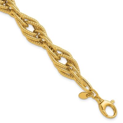 Belk & Co 14K Yellow Gold Polished and Textured Fancy Triple Link Bracelet, 8 in