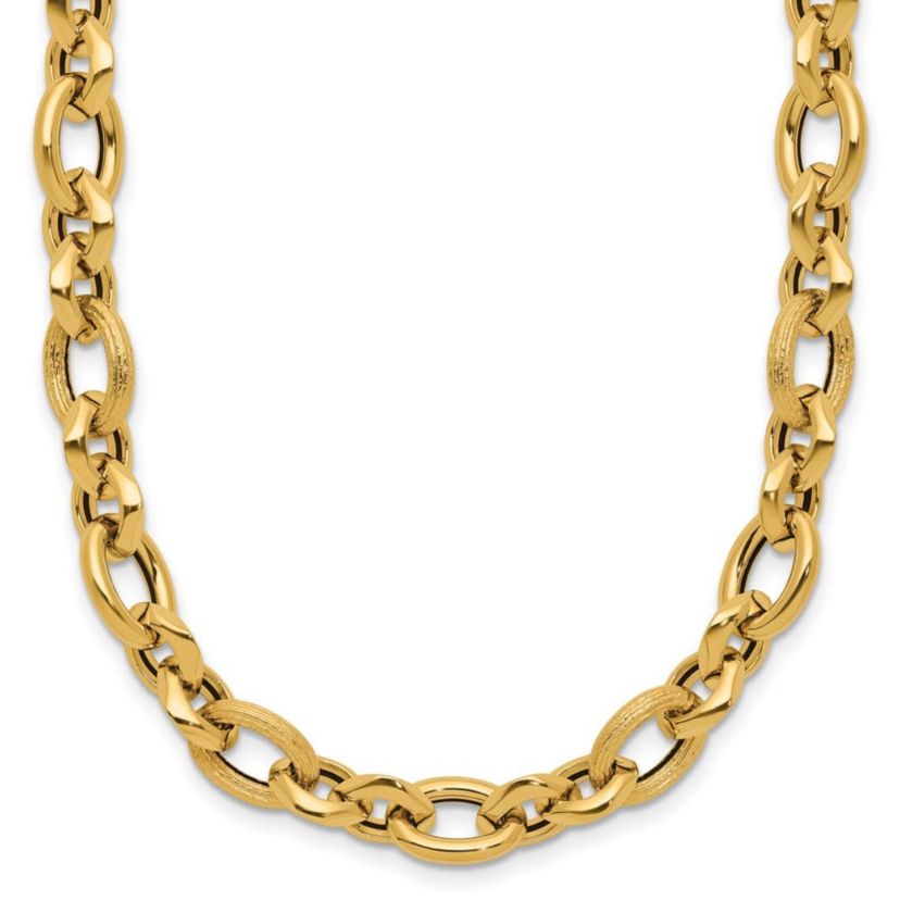 14K Yellow Gold Polished and Textured Fancy Link Necklace