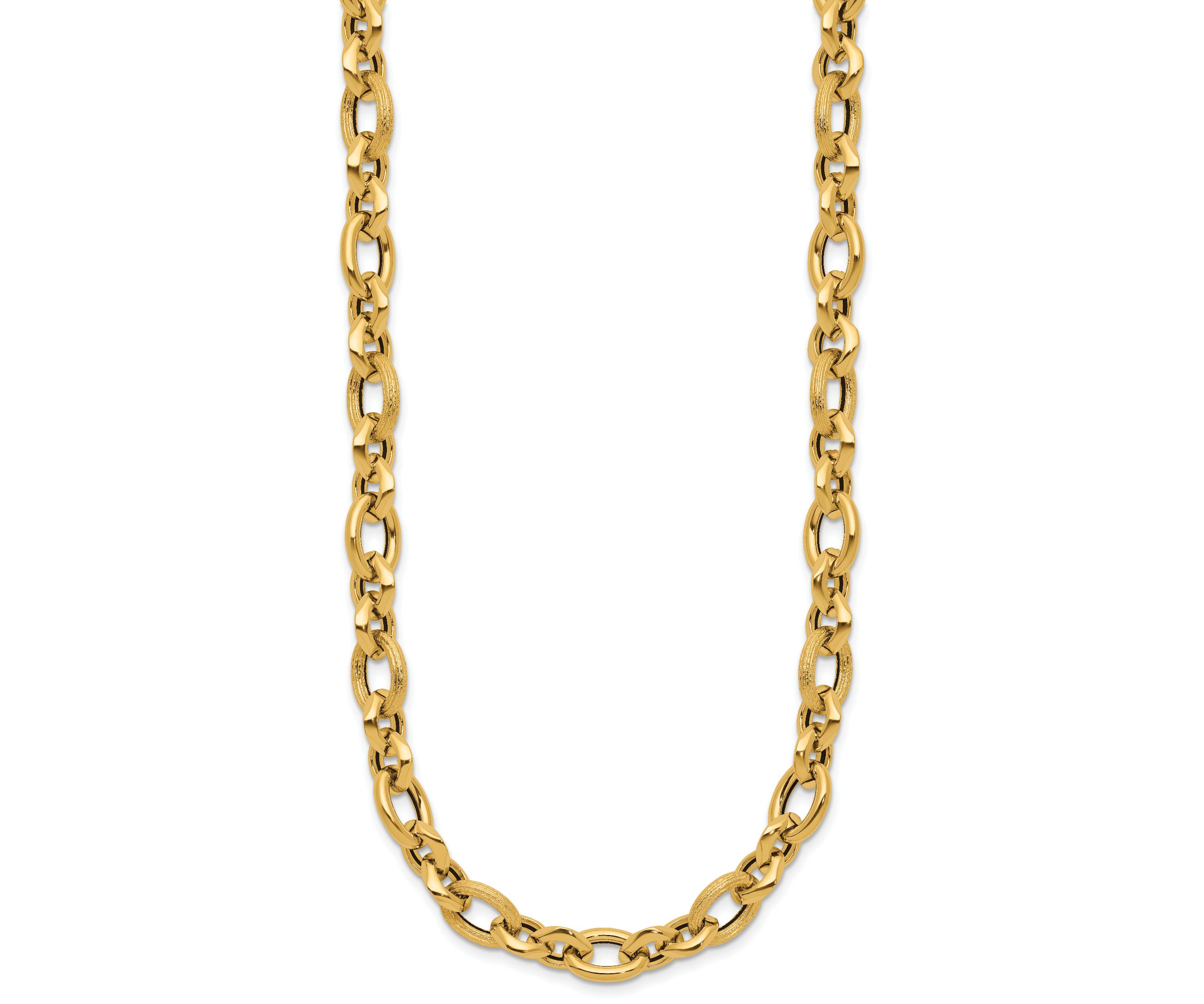 14K Yellow Gold Polished and Textured Fancy Link Necklace