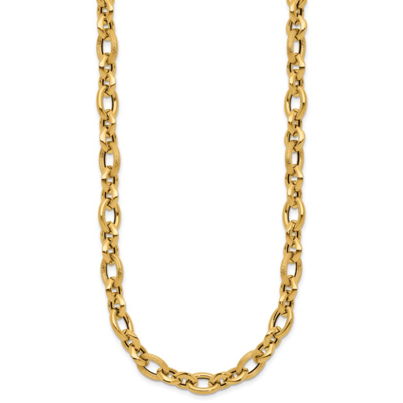 14K Yellow Gold Polished and Textured Fancy Link Necklace