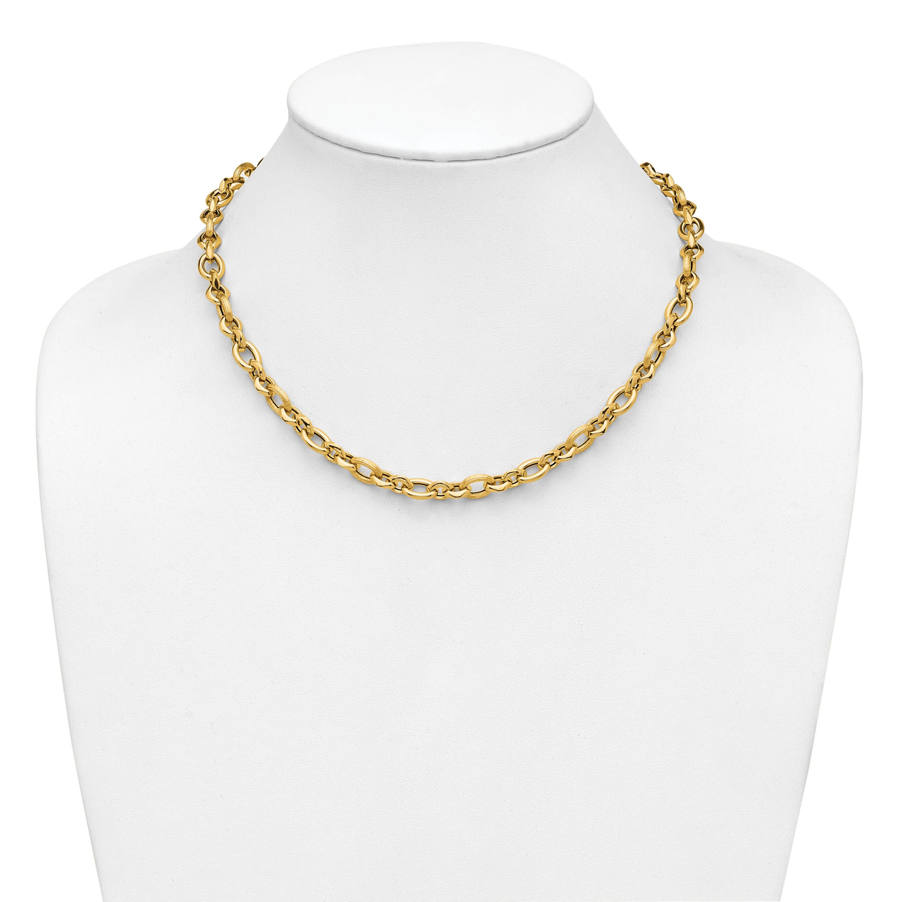14K Yellow Gold Polished and Textured Fancy Link Necklace