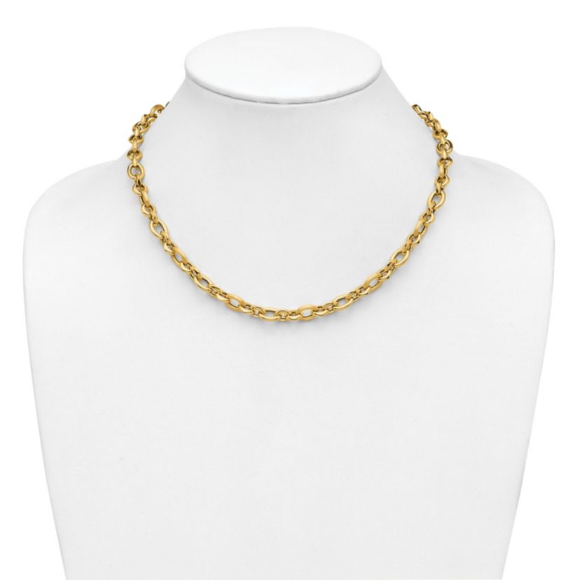 14K Yellow Gold Polished and Textured Fancy Link Necklace