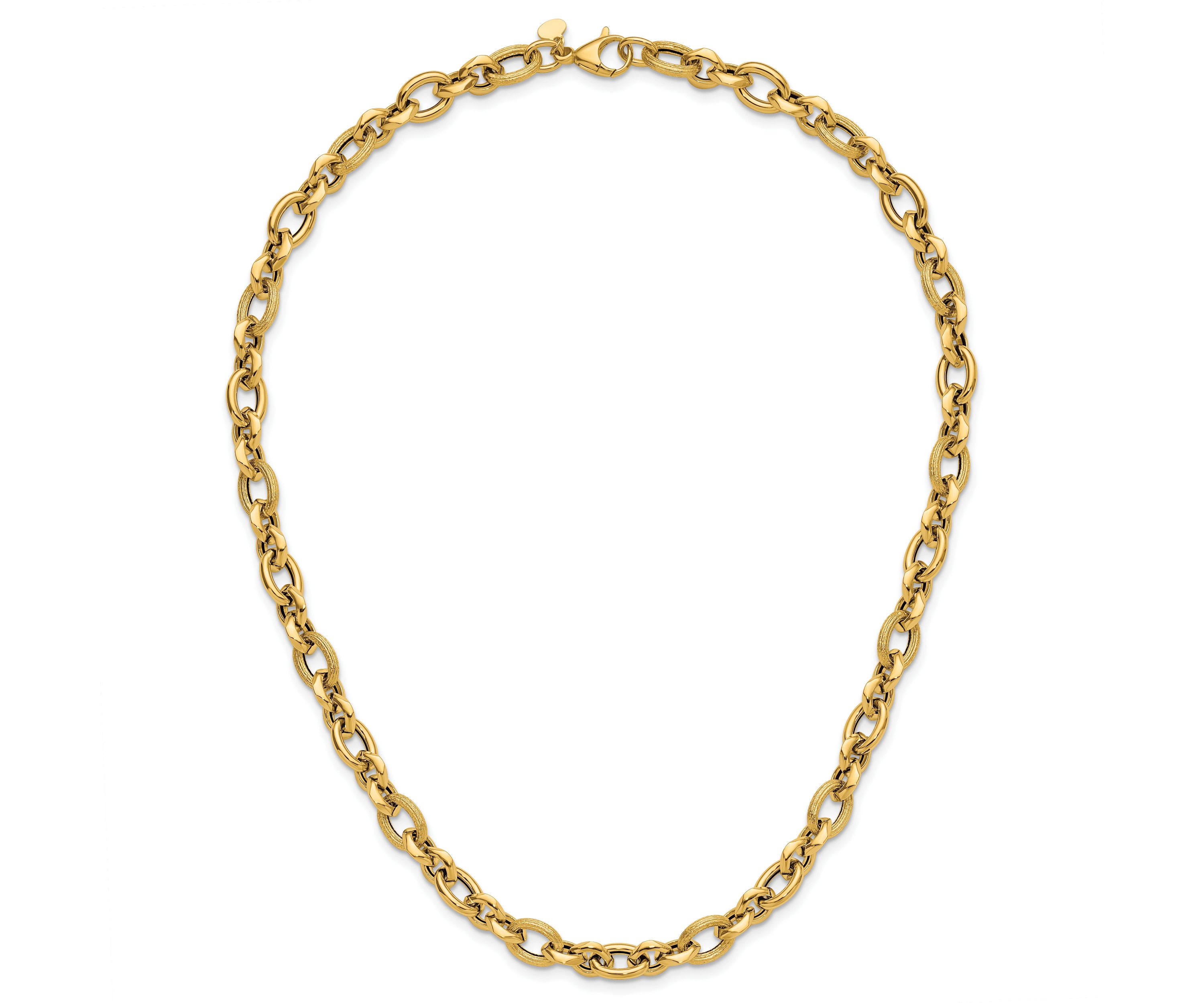 14K Yellow Gold Polished and Textured Fancy Link Necklace