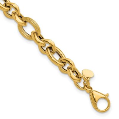 Belk & Co 14K Yellow Gold Polished and Textured Fancy Link Bracelet