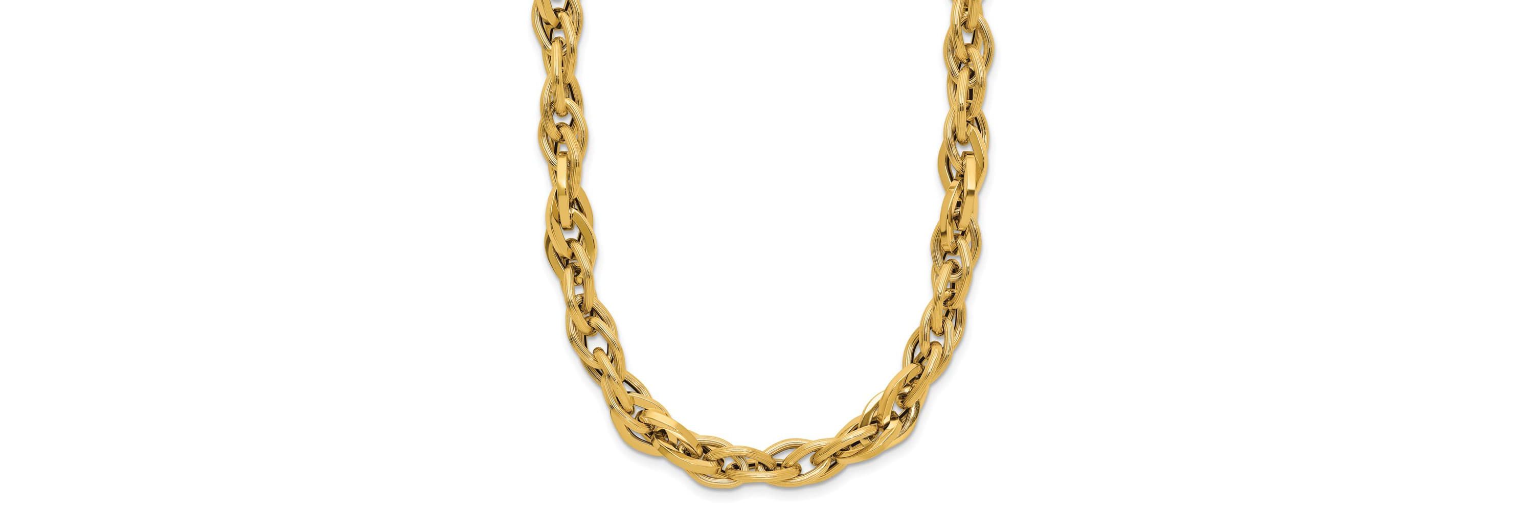 14K Yellow Gold Polished and Textured Fancy Twisted Link Necklace
