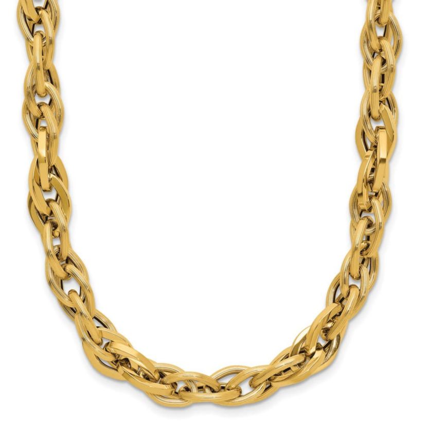 14K Yellow Gold Polished and Textured Fancy Twisted Link Necklace