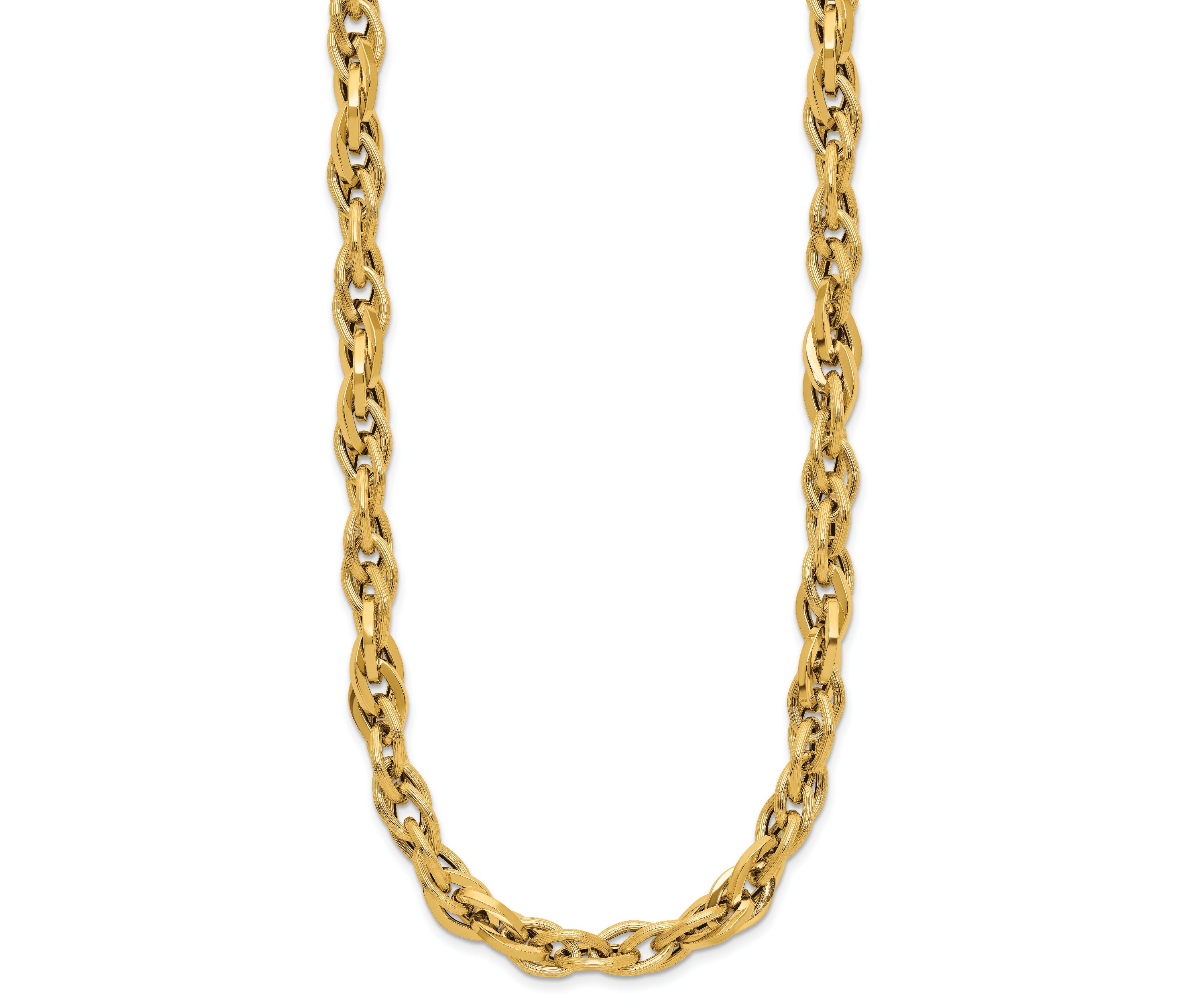 14K Yellow Gold Polished and Textured Fancy Twisted Link Necklace