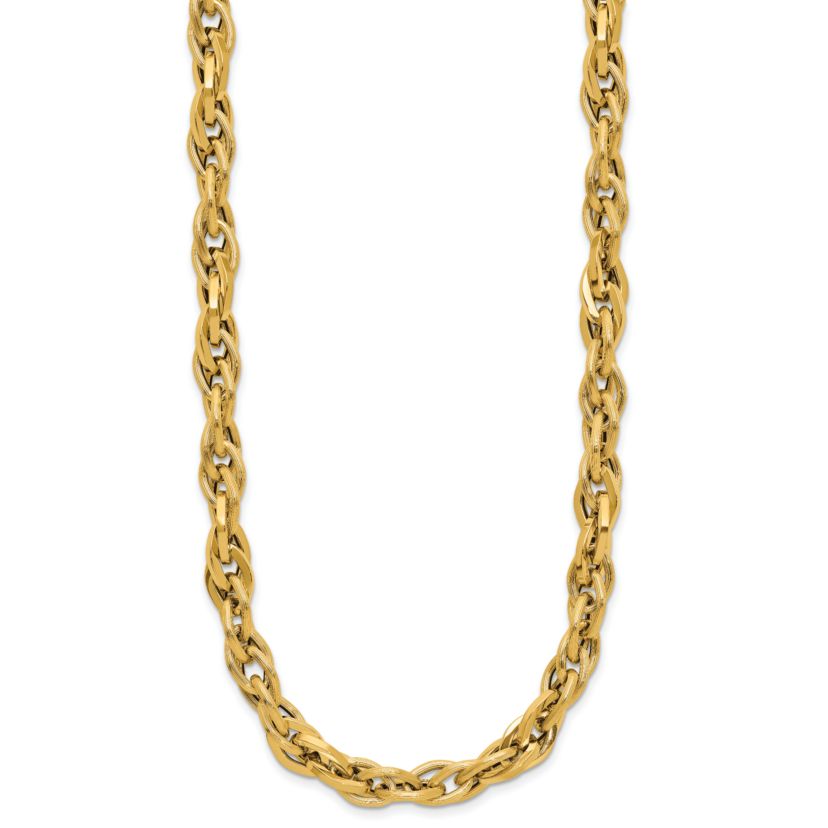 14K Yellow Gold Polished and Textured Fancy Twisted Link Necklace
