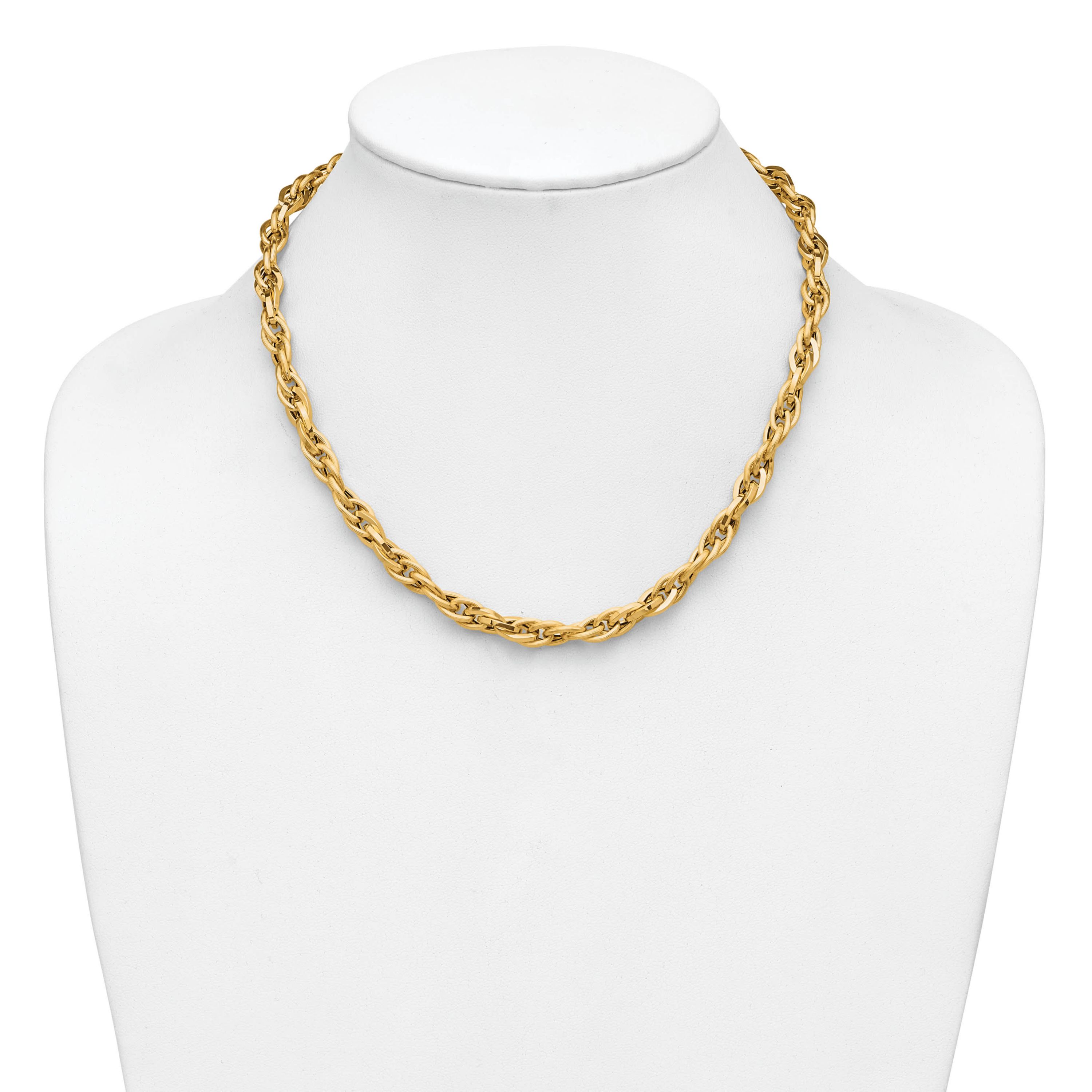 14K Yellow Gold Polished and Textured Fancy Twisted Link Necklace