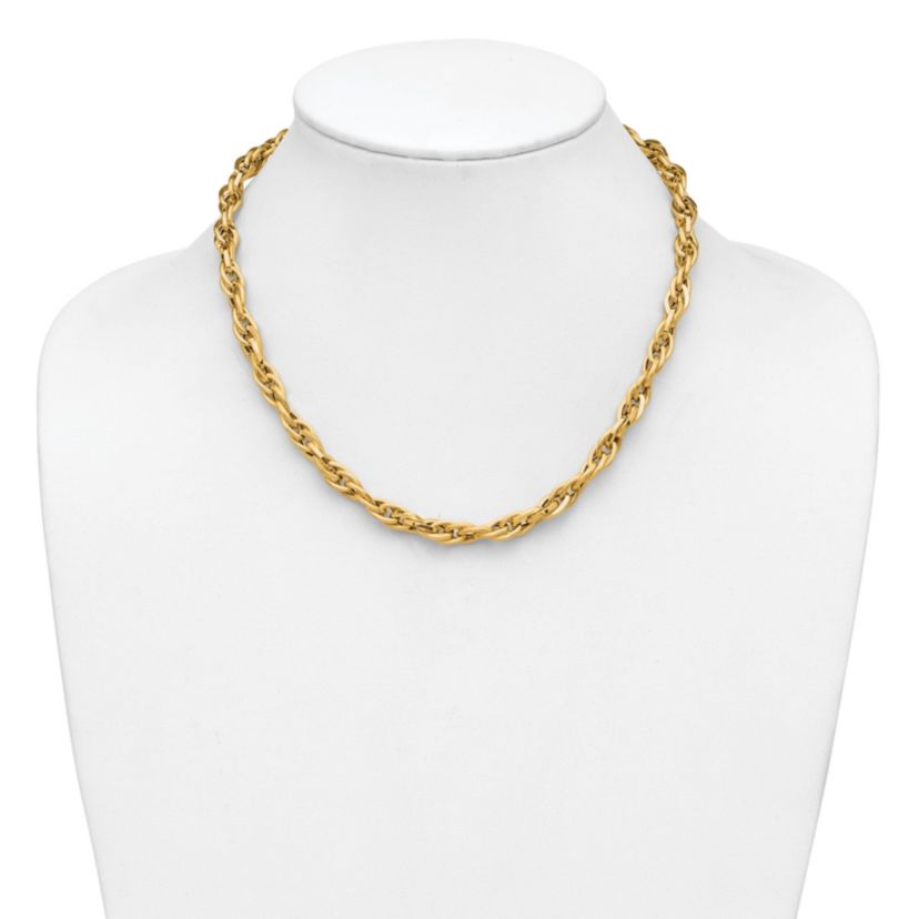 14K Yellow Gold Polished and Textured Fancy Twisted Link Necklace