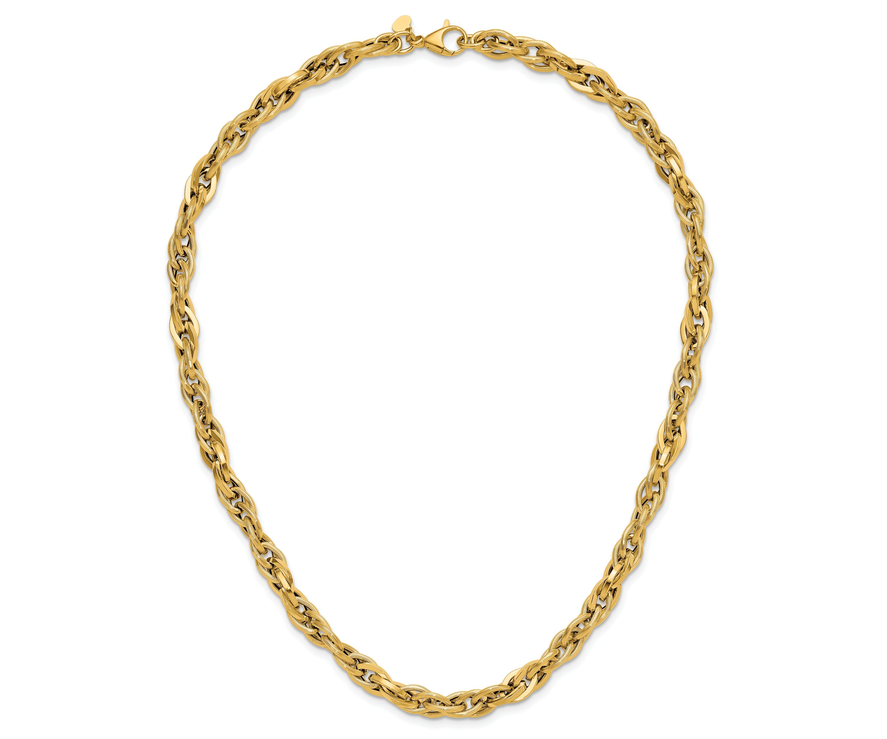 14K Yellow Gold Polished and Textured Fancy Twisted Link Necklace
