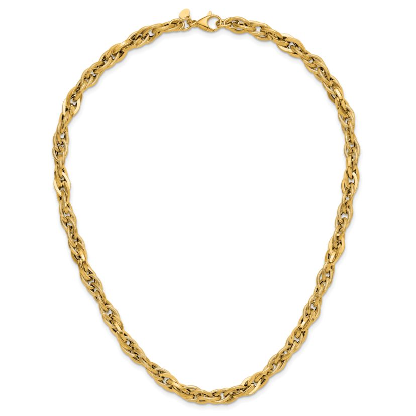 14K Yellow Gold Polished and Textured Fancy Twisted Link Necklace