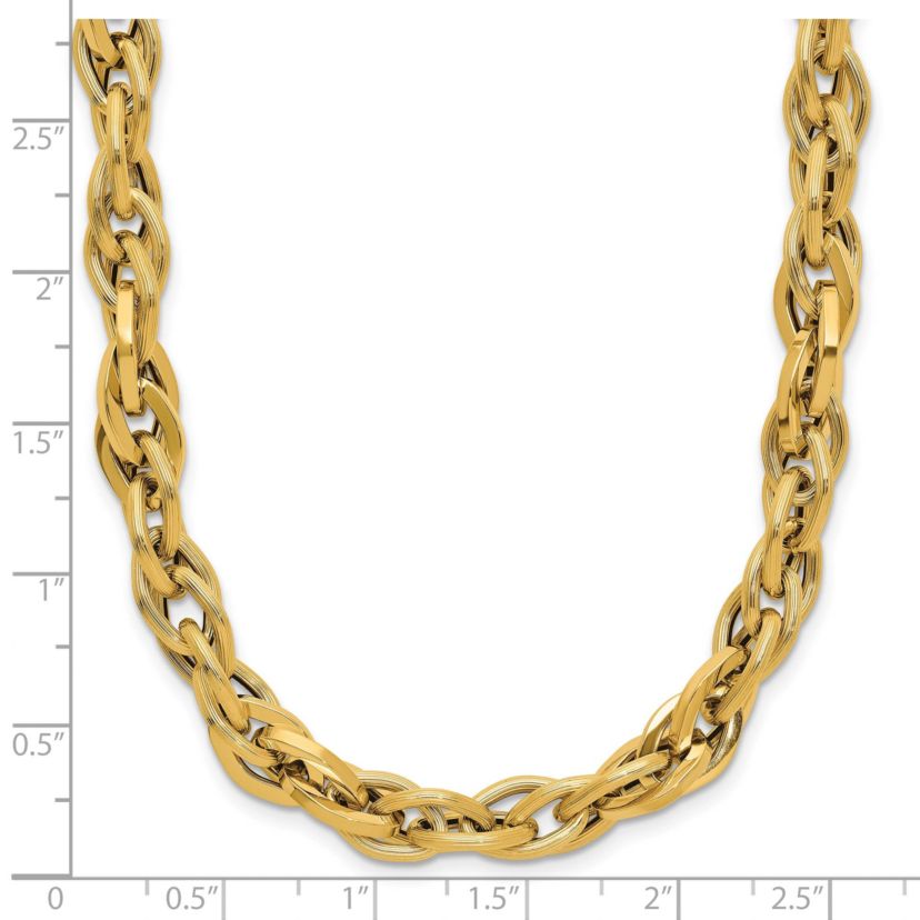 14K Yellow Gold Polished and Textured Fancy Twisted Link Necklace
