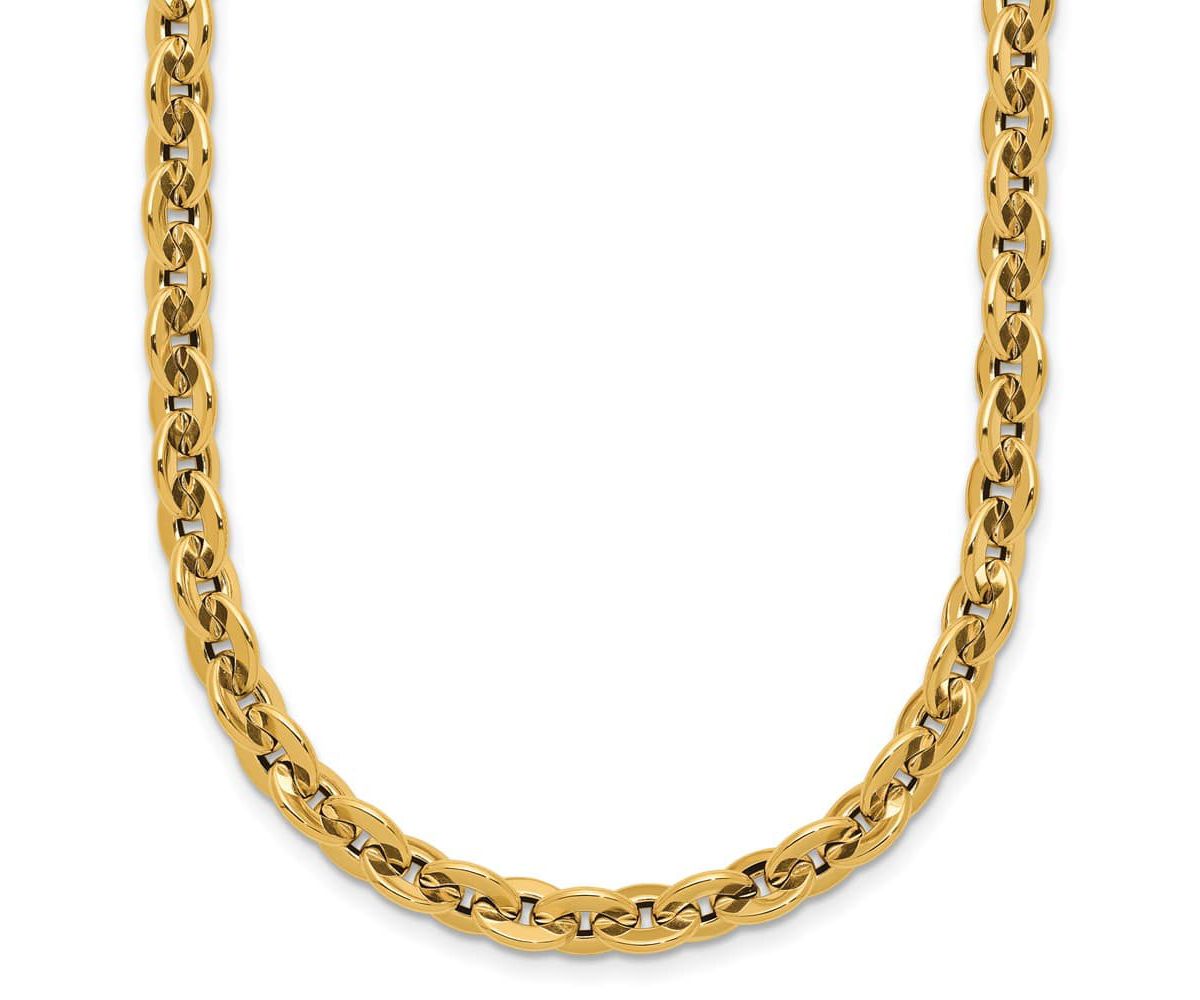 14K Yellow Gold Polished Fancy Round Link Necklace