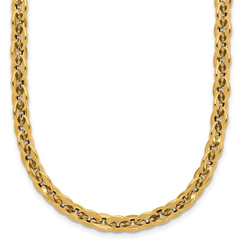 14K Yellow Gold Polished Fancy Round Link Necklace