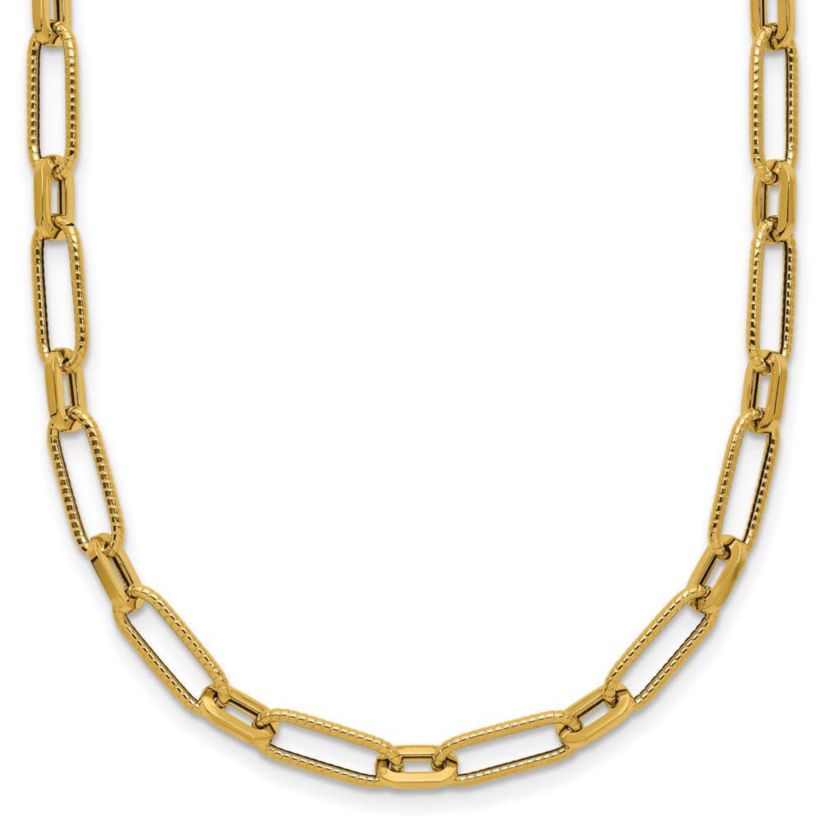 14K Yellow Gold Polished Textured Fancy Link Necklace