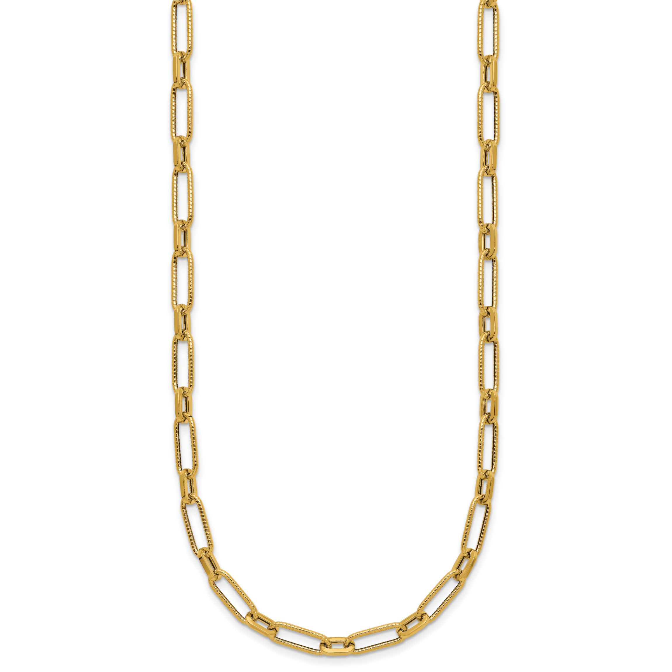 14K Yellow Gold Polished Textured Fancy Link Necklace