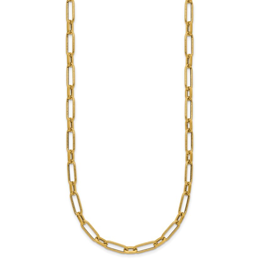 14K Yellow Gold Polished Textured Fancy Link Necklace
