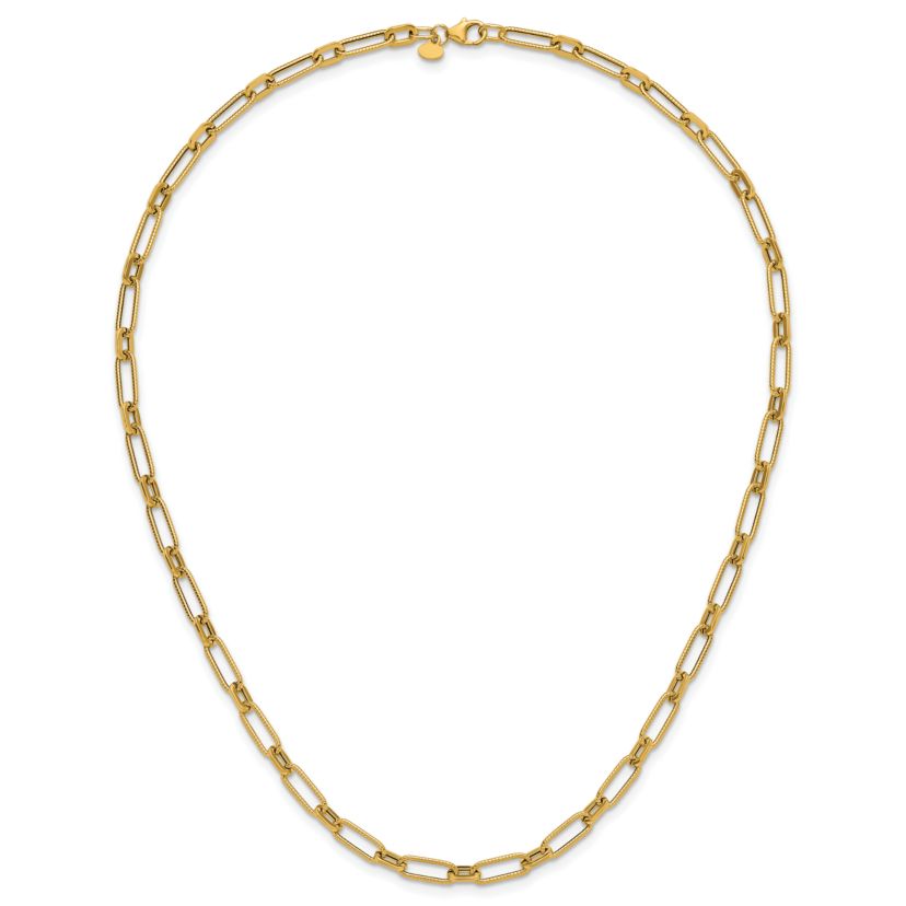 14K Yellow Gold Polished Textured Fancy Link Necklace