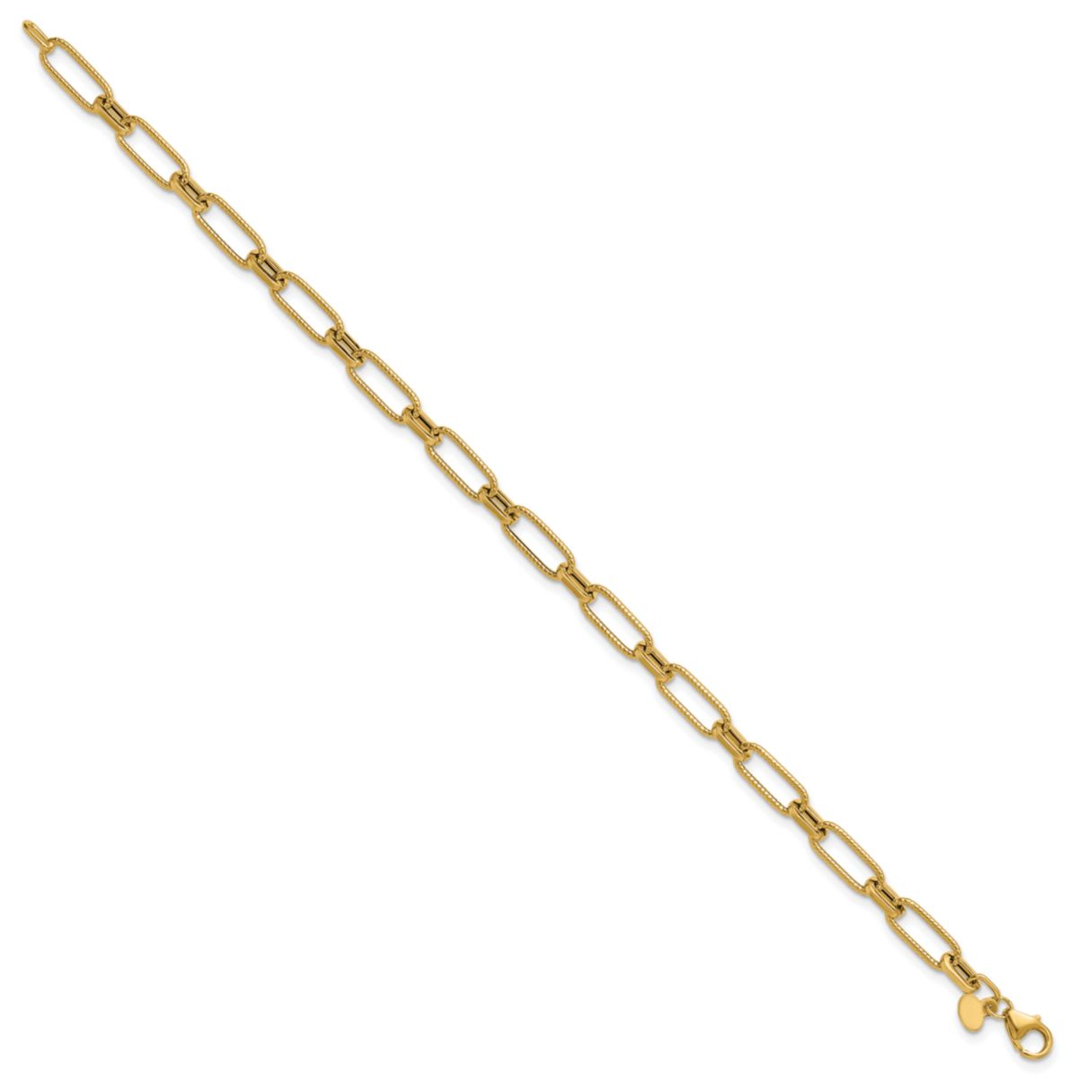 14K Yellow Gold Polished Textured Fancy Link Bracelet