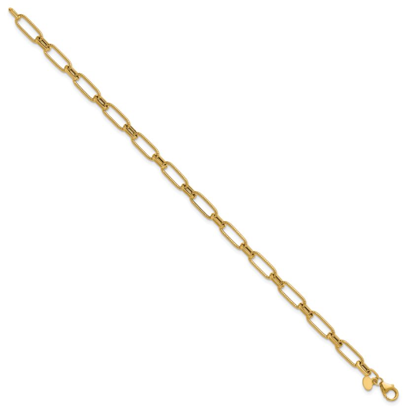 14K Yellow Gold Polished Textured Fancy Link Bracelet