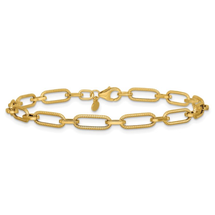 14K Yellow Gold Polished Textured Fancy Link Bracelet