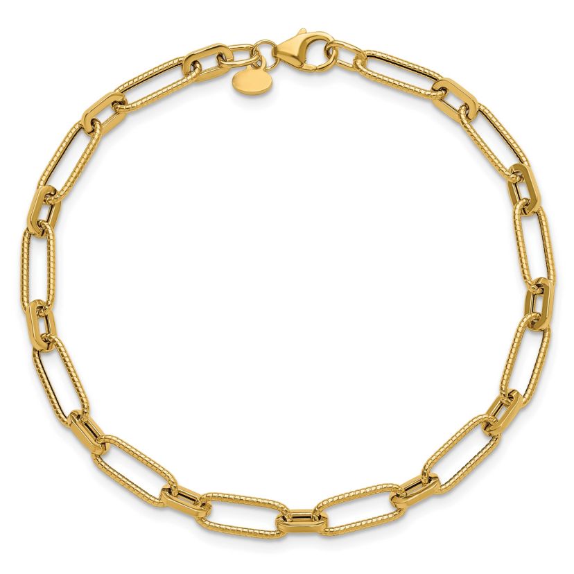 14K Yellow Gold Polished Textured Fancy Link Bracelet