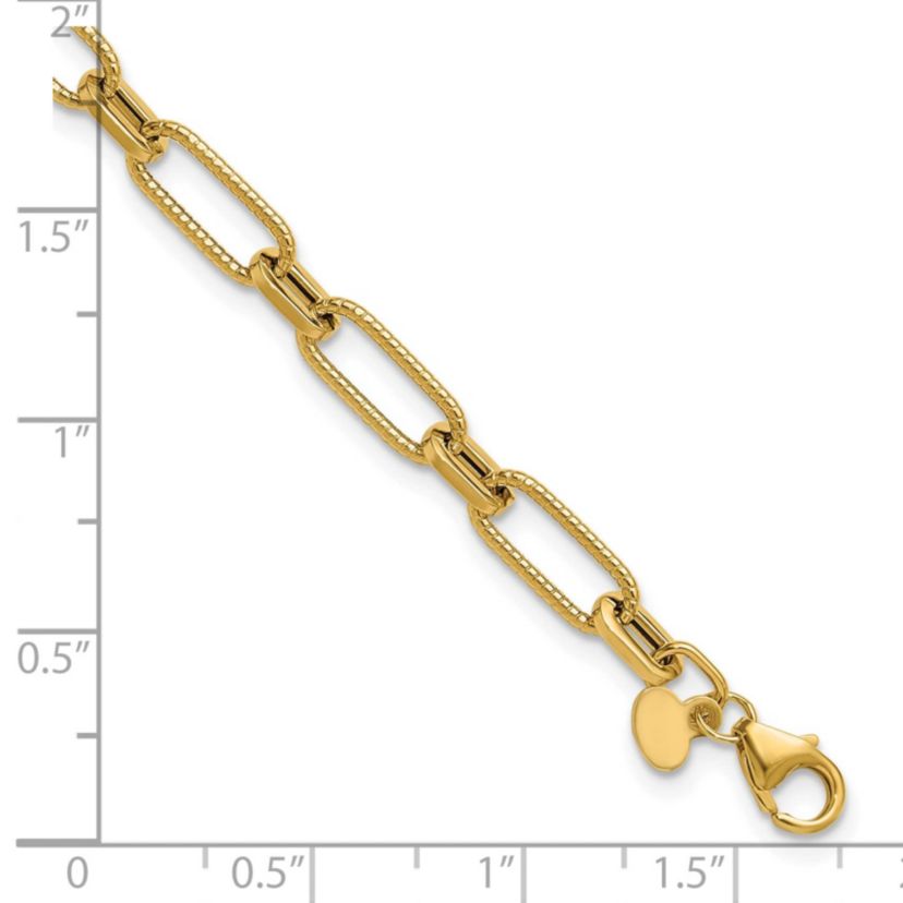 14K Yellow Gold Polished Textured Fancy Link Bracelet