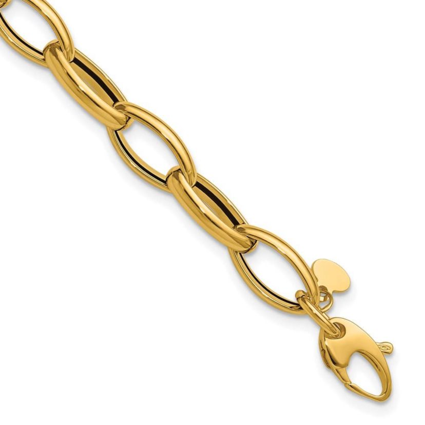 14K Yellow Gold Polished Fancy Oval Link Bracelet